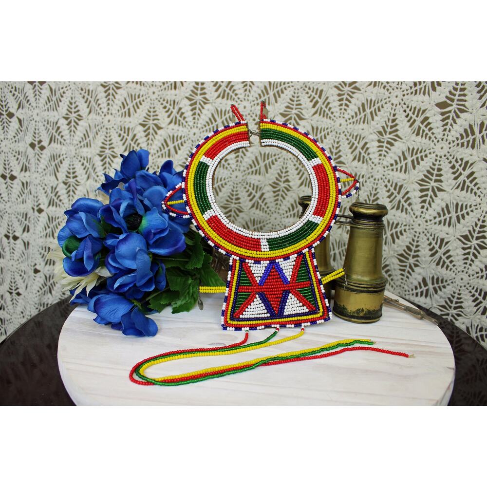 Masai Bridal Leather and Glass Beaded Necklace/Collar from Kenya